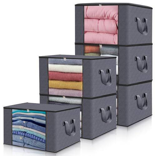 Czwander Scatole per Armadio,6 Pezzi Contenitori per Armadio Salvaspazio 90 L, Organizer Armadio, Armadio Salvaspazio, Cassettiera,Può Contenere Vestiti e Coperte