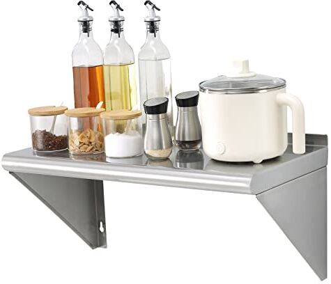 VEVOR Mensola da Parete in Acciaio Inox 60 x 305 x 63 mm Scaffale Murale per Cucina Bagno Soggiorno Capacità Carico Max. 04kg, Mensola da Parete Portaoggetti Portaspezie in Acciaio Inox per Cucina