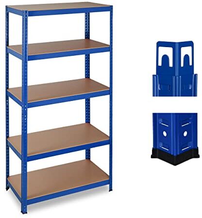 Relaxdays Scaffale in Metallo, capacità Fino a 875 kg, 5 Ripiani ad Incastro da Cantina HLP 180x90x45cm Acciaio MDF, Blu