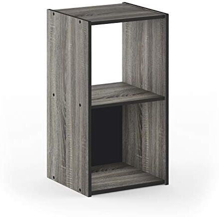 Furinno Pelli Mobiletto Libreria, Legno, Grigio/Nero (French Oak Grey/Nero), 2 x 1