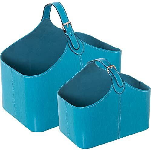 DRW Set di 2 portariviste in ecopelle in turchese 35 x 34 x 40 cm e 25 x 18 x 30 cm