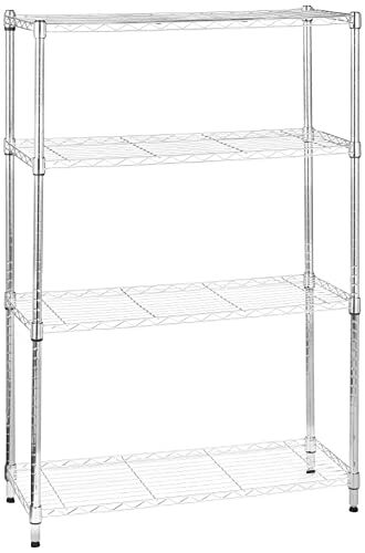 Amazon Basics Scaffalatura a 4 ripiani, Cromo, 35.56 x 91.44 x 137.16 cm