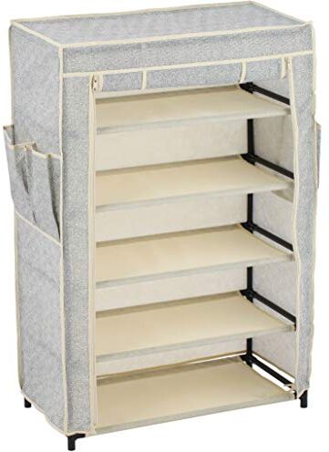 MSV Scarpiera a 5 Ripiani con Rivestimento Antipolvere, scarpiera, da Campeggio, per Fino a 15 Paia di Scarpe, per Soggiorno, corridoio, 60 x 30 x 88 cm, Colore: Grigio