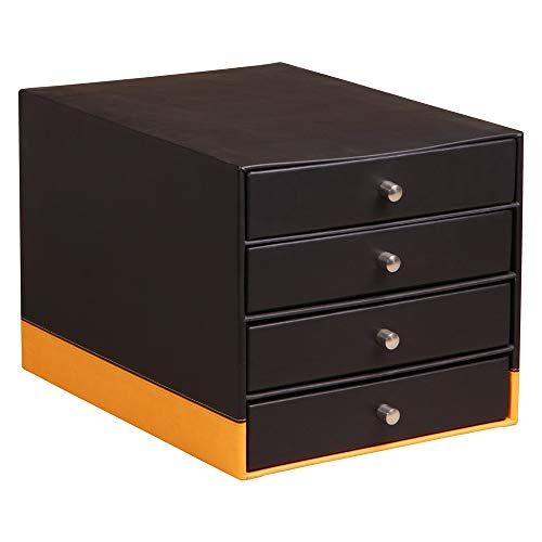 C Rhodia Cassettiera 4 cassetti Nero 24,8x32,7x22,8 cm Cucitura Arancione Fronte in Simil Cuoio Collezione Home Office rama Organizzazione Ufficio & Archivio di Design