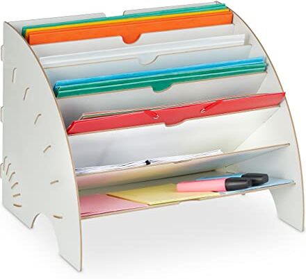 Relaxdays Portadocumenti da Scrivania, 6 Scomparti, DIN A4, HLP: 27x34x27 cm, Ufficio e Scuola, Desk Organizer, Bianco, 100% Fibra