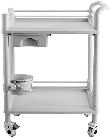 Lavendre Carrelli Portaoggetti, Carrelli Mobili da Cucina, Bellezza in Abs a 2 Livelli con cassetti Secchio per Lo Sporco, Carrello, Capacità 100 kg (Grigio 64X44X90Cm)