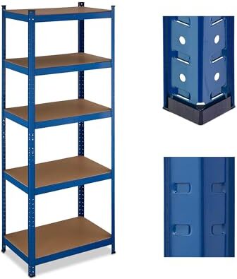 Relaxdays Scaffale Carichi Pesanti in Acciaio, HLP 180x70x45 cm, 5 Ripiani ad Alta Portata 500 kg, Garage e Cantina, Blu, Fibra di Legno, Plastica