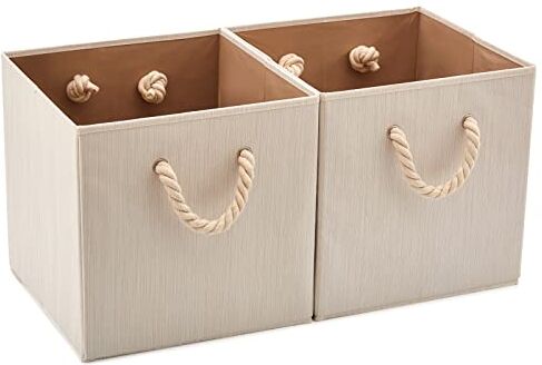 EZOWARE Cesto Pieghevole, Contenitore Portaoggetti Deposito per Giocattoli, Camera da Letto, cameretta dei Bambini, Libri, Lenzuole Beige, Confezione da 2 ( 33 x 33 x 33cm)