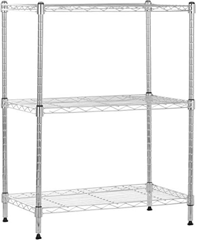 Amazon Basics Scaffalatura a 3 ripiani stretti, Cromo, 58.9 x 34 x 76.2 cm