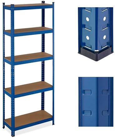 Relaxdays Scaffale Carichi Pesanti in Acciaio, HLP 180x70x30 cm, 5 Ripiani ad Alta Portata 500 kg, Garage e Cantina, Blu, Fibra di Legno, Plastica