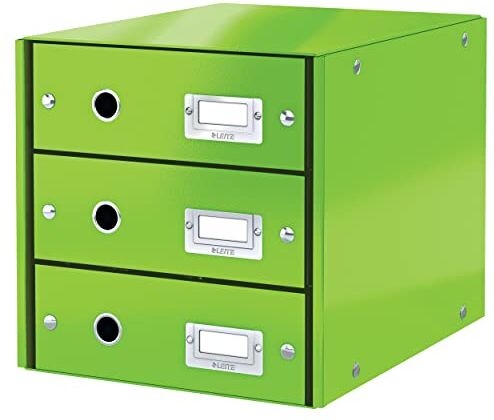 Leitz Click & Store Cassettiera a 3 Cassetti Pieghevole, Organizer per Riporre Documenti, Cataloghi e Riviste in Formato A4, Adatta per Casa e Ufficio, Verde, 60484054