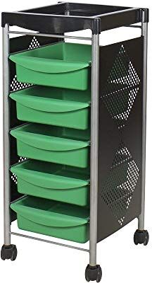 NeoBeauty Carrello con ruote da parrucchiere e cosmetici, con struttura in argento, colore: nero (verde)