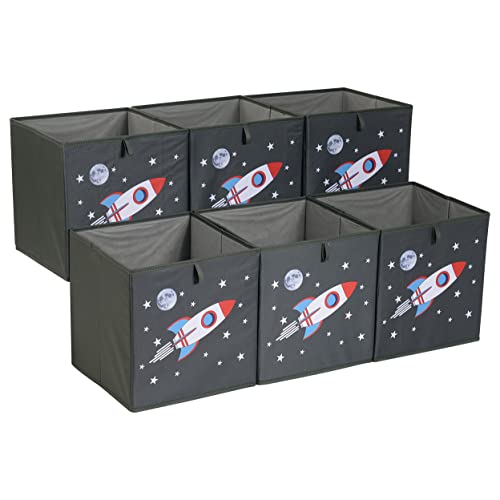 Amazon Basics , Cubi portaoggetti ripiegabili, in tessuto, confezione da 6, motivo con astronavi, dimensione: 26,7 x 26,7 x 28 cm