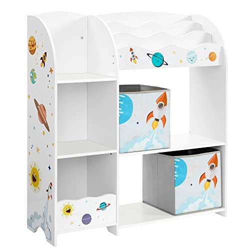 SONGMICS Organizzatore per Giocattoli, Libreria per Bambini, Scaffale Multifunzionale con 2 Scatole Portaoggetti, Alta Capacità, per Camera dei Giochi, Camera da Letto, Soggiorno, Bianco