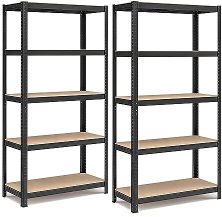 SONGMICS Set di 2 Scaffali per Carichi Pesanti, Scaffalature a 5 Ripiani in Acciaio, Senza Viti, in Garage, Magazzino, Ripostiglio, Portante 875 kg, 40 x 90 x 180 cm, Nero GLR040B02