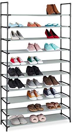 Relaxdays Scarpiera in TNT Sistema ad Incastro, a 10 Livelli, per 50 Paia di Scarpe, HLP 5 x 176 x 28 cm, Grigio, Plastica Metallo Ferro, 1 pz