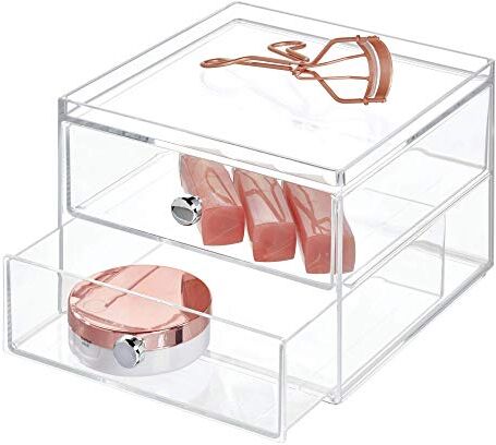 InterDesign iDesign Organizer per trucchi con cassetti   scatola portaoggetti di alta qualità per trucco, cosmetici e altro   cassettiera con 2 cassetti   plastica trasparente, 17,8 x 12,7 x 16,5 cm