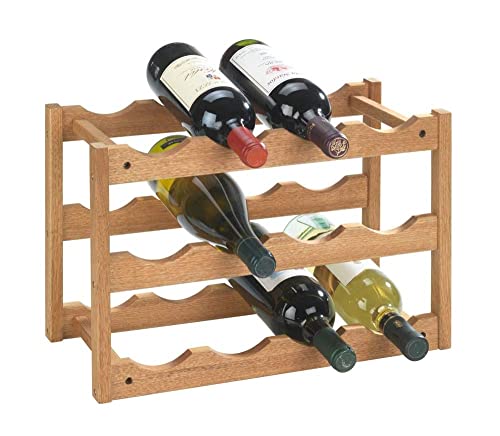 Wenko Scaffale porta bottiglie di vino Norway, scaffale legno per vino fino a 12 bottiglie, portabottiglie in noce da terra a 3 piani