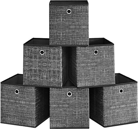 SONGMICS Scatole Portaoggetti, Set di 6 Contenitori in Tessuto Non Tessuto con Manico, 26 x 26 x 28 cm, unità di Organizzazione, per Scaffale, Pieghevoli, Porta Abiti, Nero RFB026B01