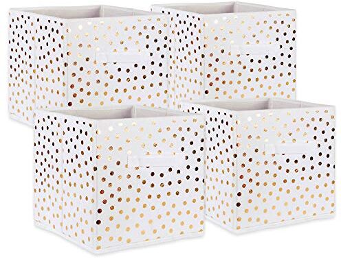 DII Non Tessuto PP Cube 11 x 11 x 11 Piccoli Punti, Gold Dots on White, Small Cube Set of 4