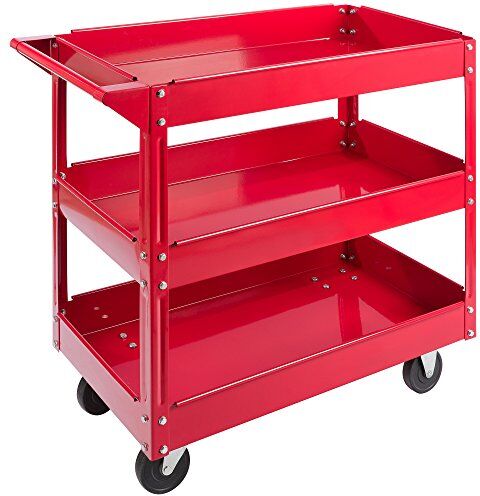 AREBOS Carrello portautensili   Carrello da officina   Carrello da montaggio 3 piani   Rosso