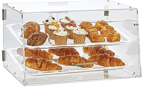 VEVOR Espositore per Pasticceria 2 Ripiani Accesso sul Retro Ripiani Rimovibili in Acrilico Trasparente, Espositore da Pasticceria per Pane Dolci da Pasticceria 510 x 350 x 35 mm Vetrina da Panificio