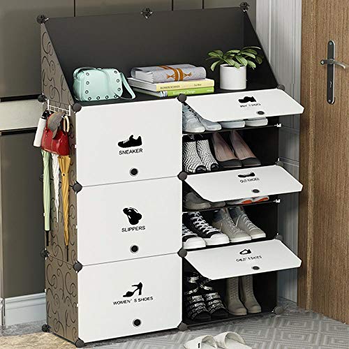 BAKAJI Scarpiera Modulare 6 Cubi Salvaspazio con Ripiano e Ganci Mobile Porta Scarpe Componibile Modulabile Capacità 20 Paia Storage Organizer Portatile Ingresso Casa Design Moderno