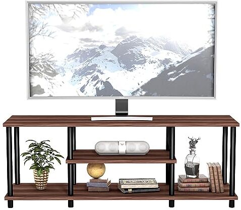 COSTWAY Mobile Porta TV con 3 Livelli Ripiani Aperti, per TV fino a 50 Pollici, Mobile TV di Legno per Salone, Camera da letto, Corridoio, Facile da Montare, 110,5 x 29 x 41 cm (Marrone)