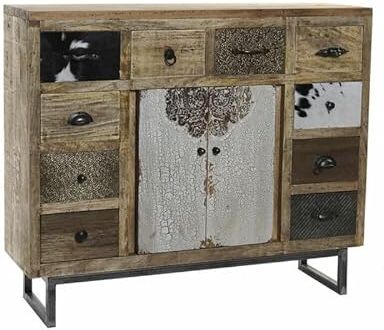 DKD Home Decor Credenza  Pelle ottone legno di mango (108 x 31 x 91 cm)