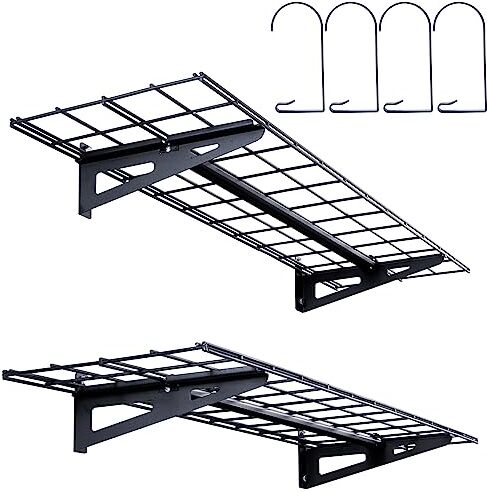 VEVOR Scaffali per Garage da 2 Pezzi Griglia per Garage Portaoggetti 122 x 30,5 cm Montaggio da Parete, Capacità di Carico 90,7 kg ca., Scaffali Galleggianti per Organizzazione del Garage, Officina