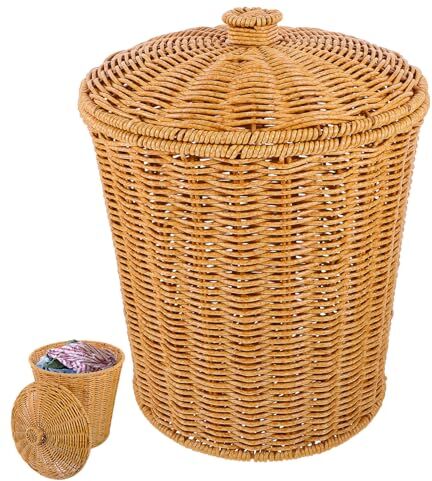 Cabilock Cestino Portaoggetti Con Coperchio Cestino Della Spesa in Rattan Cestino Portaoggetti Intrecciato Bidone Del Compost Porta Oggetti Vari Ufficio Pp Composizione Floreale Vintage ▾