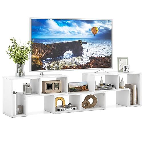 COSTWAY Mobile Porta TV con Ripiani Aperti, per TV Fino a 65 Pollici, Mobile TV di Legno per Salone, Camera da letto, Corridoio, Facile da Montare, 134-180 x 30 x 43 cm (Bianco)