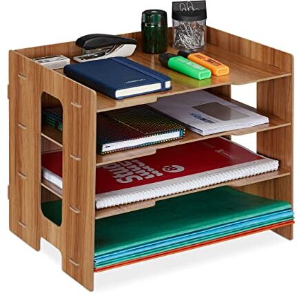 Relaxdays Organizer da Scrivania Portadocumenti, 3 Scomparti A4, HLP: 27x31,5x24 cm, Portalettere in MDF, Scuro, 100% Fibra di Legno 0%, Marrone scurro