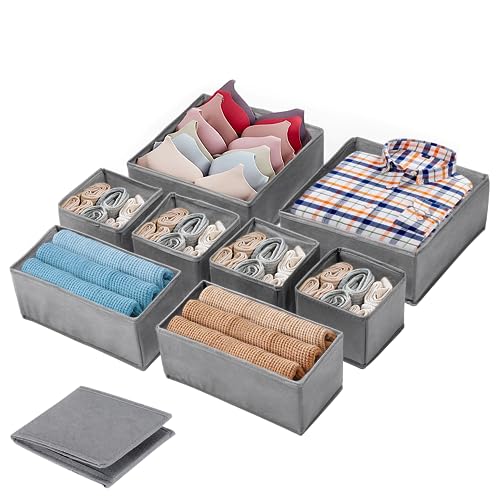 BillyBath Organizer Cassetti Armadio Organizzatore Cassetti Pieghevole Organizer Armadio Scatola Organizer Cassetti Armadio in Tessuto per Biancheria Intima Reggiseni Calze Fazzoletti Cravatte, Grigio Set di 8