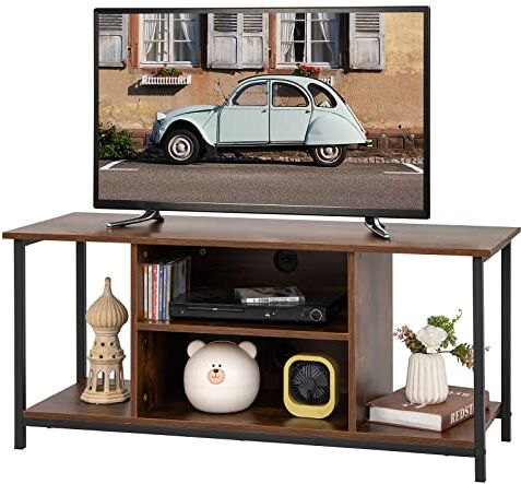 COSTWAY Mobile Porta TV Fino a 50 Pollici, Mobile TV in Legno con Ripiano Regolabile e 2 Fori per Cavi, Mobile Multiuso per Soggiorno e Camera da Letto, 110 x 40 x 49,5 cm, Marrone