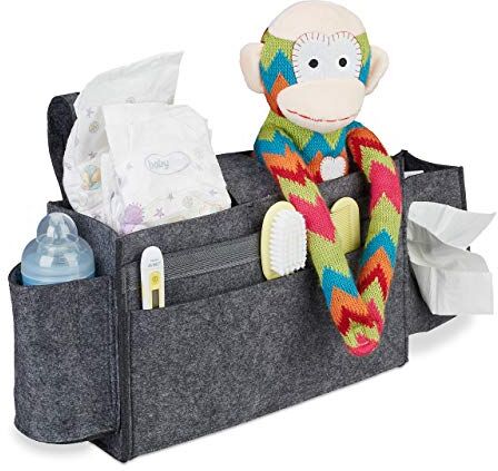 Relaxdays Tasca Portaoggetti da Letto, 8 Scomparti per Accessori Bambini & Anziani, Organizer da Appendere, Grigio Scuro, 1 pz