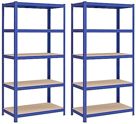 SONGMICS Set di 2 Scaffali per Carichi Pesanti, Scaffalature a 5 Ripiani in Acciaio, Senza Viti, in Garage, Magazzino, Ripostiglio, Portante 600 kg, 50 x 100 x 200 cm, Blu GLR050Q02