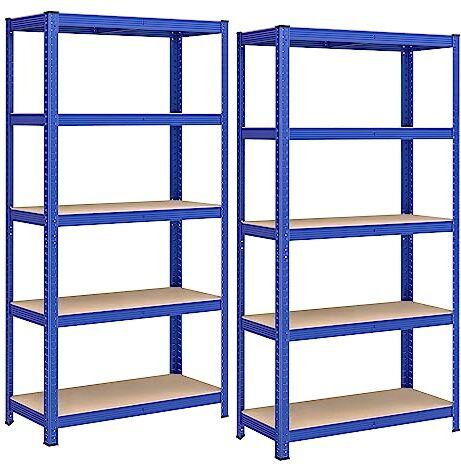 SONGMICS Set di 2 Scaffali per Carichi Pesanti, Scaffalature a 5 Ripiani in Acciaio, Senza Viti, in Garage, Magazzino, Ripostiglio, Portante 875 kg, 40 x 90 x 180 cm, Blu GLR040Q02