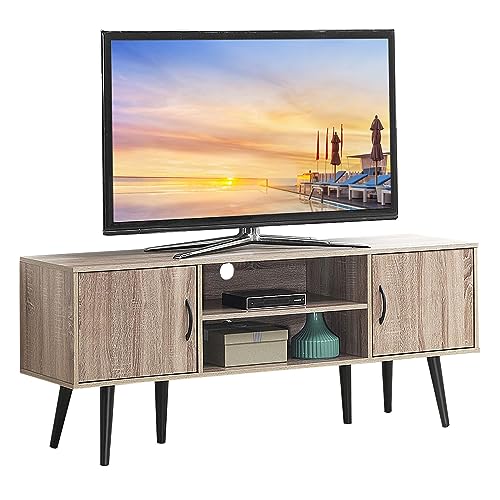 COSTWAY Mobile Porta TV Moderno, Supporto per TV con 2 Armadietti, Mensola Aperta, per TV fino a 65 Pollici, per Salone, Camera da letto, Corridoio, 147 x 39,5 x 62 cm