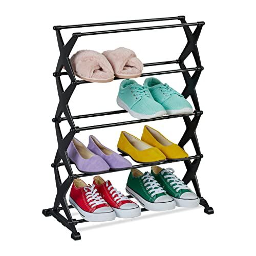 Relaxdays Scarpiera per 10 Paia di Scarpe, 66 x 50,5 x 25 cm, Mobile Portascarpe con 5 Ripiani Metallo e Plastica, Nero, 50% Acciaio