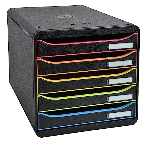 Exacompta Cassettiera BIG-BOX PLUS BLACK OFFICE, 5 cassetti aperti per formato fino a 24x32cm, Dimensioni (LxAxP) 27.8x27.1x34.7cm