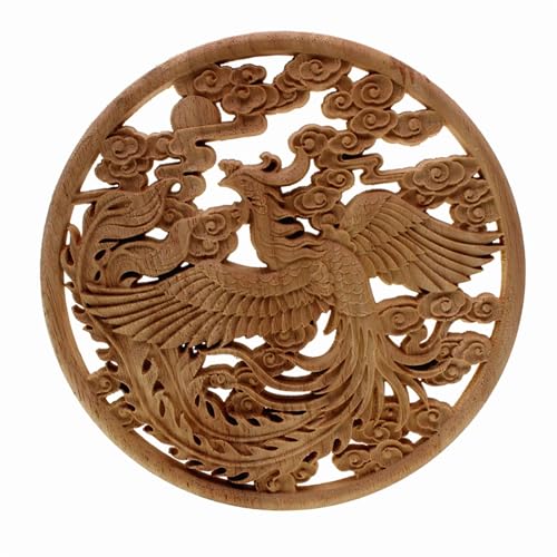 ZAANHA Decalcomanie for intaglio artigianale in legno rotondo con applicazioni onlay intagliate in legno di Phoenix cinese for la decorazione della porta di casa, dell'armadio, dei mobili, dell'armadio, dell