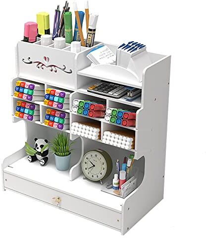 Hggzeg Organizzatore da scrivania bianco con cassetto, porta matite fai da te per scrivania e cancelleria da ufficio organizer da scrivania per casa, ufficio e scuola (PB18-1 bianco)