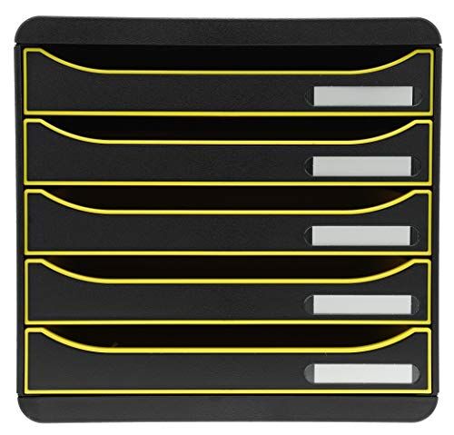 Exacompta Cassettiera BIG-BOX PLUS BLACK OFFICE 5 cassetti aperti per formato fino a 24x32cm Dimensioni (LxAxP): 27,8x27,1x34,7cm Nero/Pompelmo/Nero