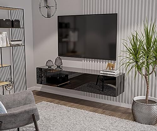 HAJDUK FURNITURE Nero Lucido Mobile TV Sospeso 180 cm Supporto TV Parete Attrezzata Soggiorno Moderno Pannello Porta TV per Camera Salotto Ingresso Moderna Armadio a Muro Credenza