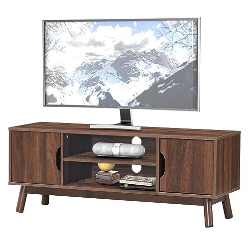 COSTWAY Mobile Porta TV con Ripiani Aperti, per TV fino a 55”, Mobile TV di Legno per Salone, Camera da letto, Corridoio, Facile da Montare，120 x 39 x 47 cm (Noce)