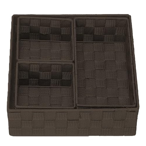 VIRSUS Cassetti Portaoggetti in Tessuto impilabili 5703, Trama intrecciata 3 Scomparti interni, misura 26x26x9,5 cm, contenitore salvaspazio, Organizer accessori bagno (Marrone)