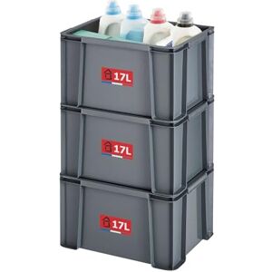 Sundis set di 3 contenitori MASTER BOX, 17L, Componibili e impilabili, Grigio antracite Sundis set di 3 contenitori MASTER BOX, 17L, Componibili e impilabili, Grigio antracite