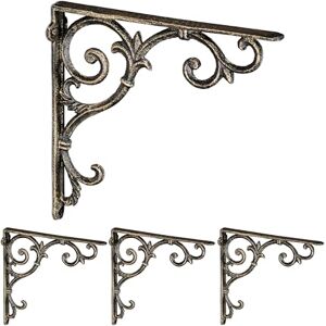 Relaxdays Set 4 Reggimensola da Muro, Staffe per Mensole, HLP: 24,5x4x24,5 cm, Supporti Angolari Ripiani Vintage, Bronzo Relaxdays Set 4 Reggimensola da Muro, Staffe per Mensole, HLP: 24,5x4x24,5 cm, Supporti Angolari Ripiani Vintage, Bronzo
