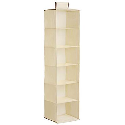 PREMIER Housewares Organizzatore per Armadio da Appendere, 6 Sezione, Poliestere Crema e Bordo Marrone PREMIER Housewares Organizzatore per Armadio da Appendere, 6 Sezione, Poliestere Crema e Bordo Marrone